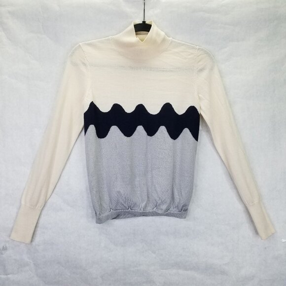 Uniqlo × Marimekko Mock Turtleneck Sweater S Knit Wave Cream Gray Black Wool - Picture 5 of 15